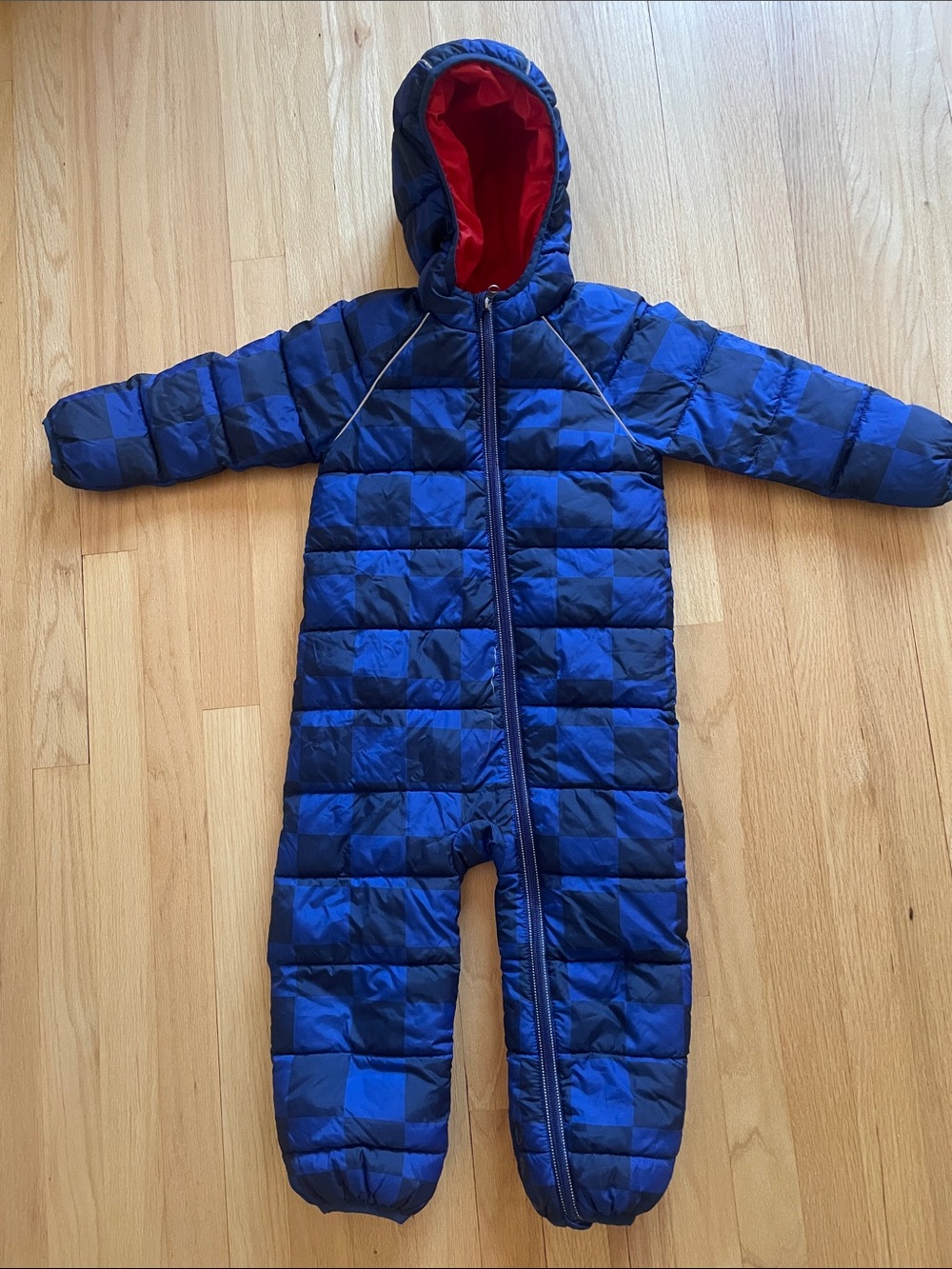Hanna Anderson Quilted Hooded Snowsuit with Red Lining